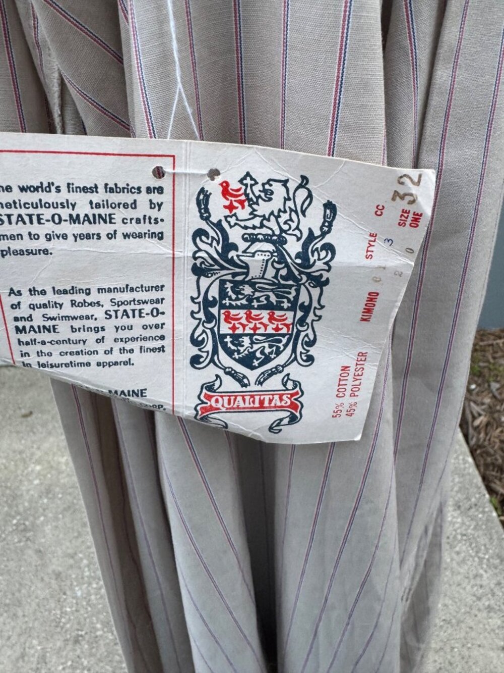 State O Maine Robe Mens One Size Cotton Blend Pinstripe Bathrobe NOS Vintage - Picture 8 of 8